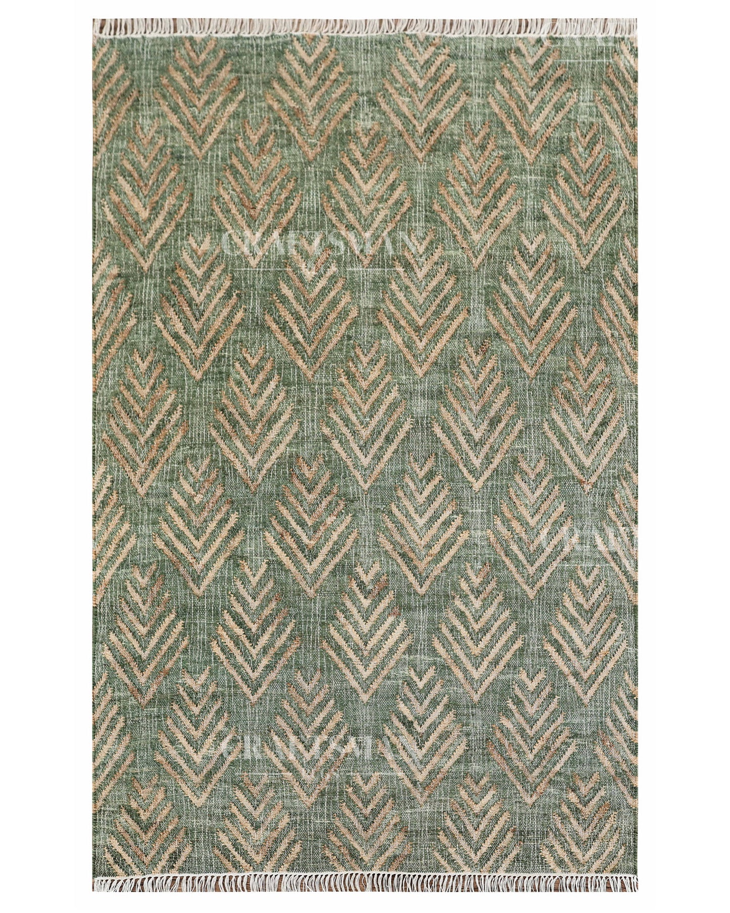 Sageleaf Jute Hand-Woven Natural Rug – Green Beige Geometric Boho Farmhouse Area Carpet with Fringe