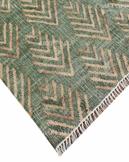 Sageleaf Jute Hand-Woven Natural Rug – Green Beige Geometric Boho Farmhouse Area Carpet with Fringe