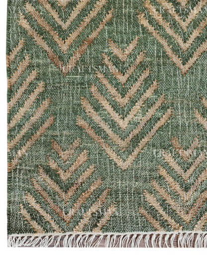 Sageleaf Jute Hand-Woven Natural Rug – Green Beige Geometric Boho Farmhouse Area Carpet with Fringe