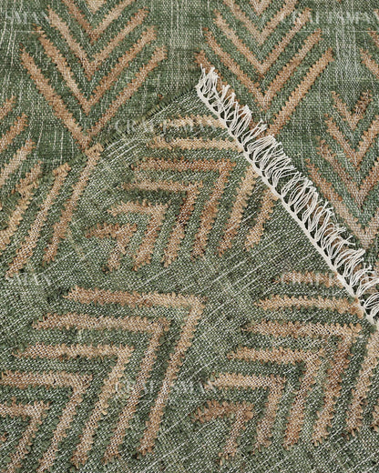 Sageleaf Jute Hand-Woven Natural Rug – Green Beige Geometric Boho Farmhouse Area Carpet with Fringe