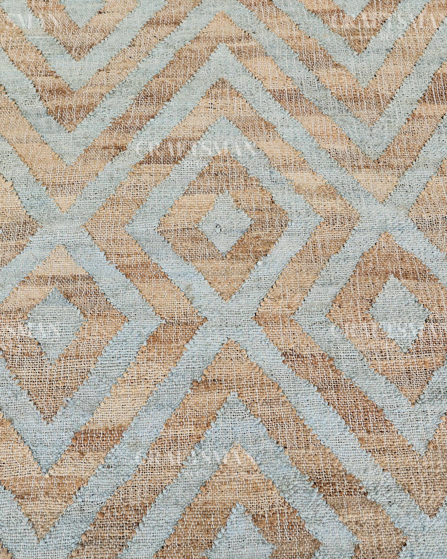 Skydiamond Jute Hand-Woven Natural Rug – Aqua Beige Geometric Boho Farmhouse Area Carpet with Fringe