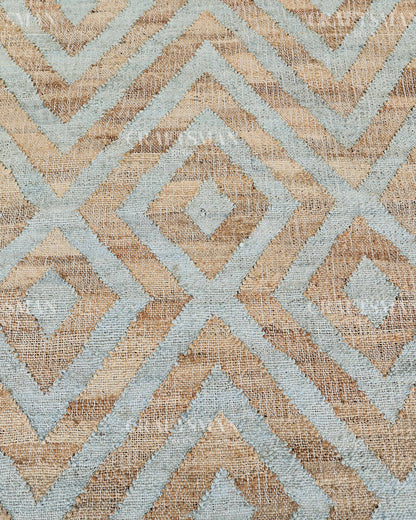 Skydiamond Jute Hand-Woven Natural Rug – Aqua Beige Geometric Boho Farmhouse Area Carpet with Fringe