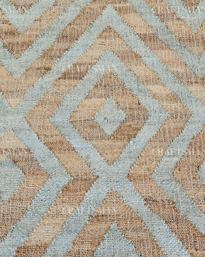 Skydiamond Jute Hand-Woven Natural Rug – Aqua Beige Geometric Boho Farmhouse Area Carpet with Fringe