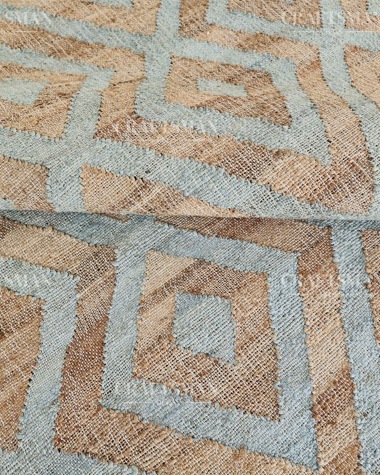Skydiamond Jute Hand-Woven Natural Rug – Aqua Beige Geometric Boho Farmhouse Area Carpet with Fringe