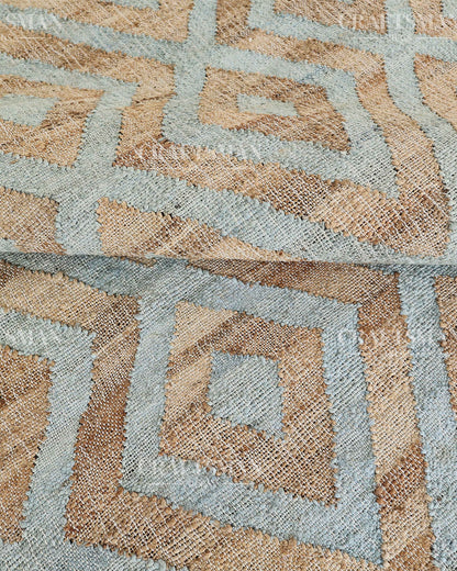Skydiamond Jute Hand-Woven Natural Rug – Aqua Beige Geometric Boho Farmhouse Area Carpet with Fringe