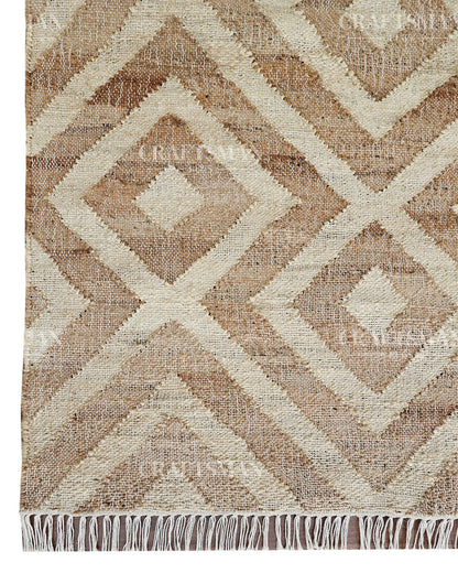 Sanddiamond Jute Hand-Woven Natural Rug – Beige Ivory Geometric Boho Farmhouse Area Carpet with Fringe