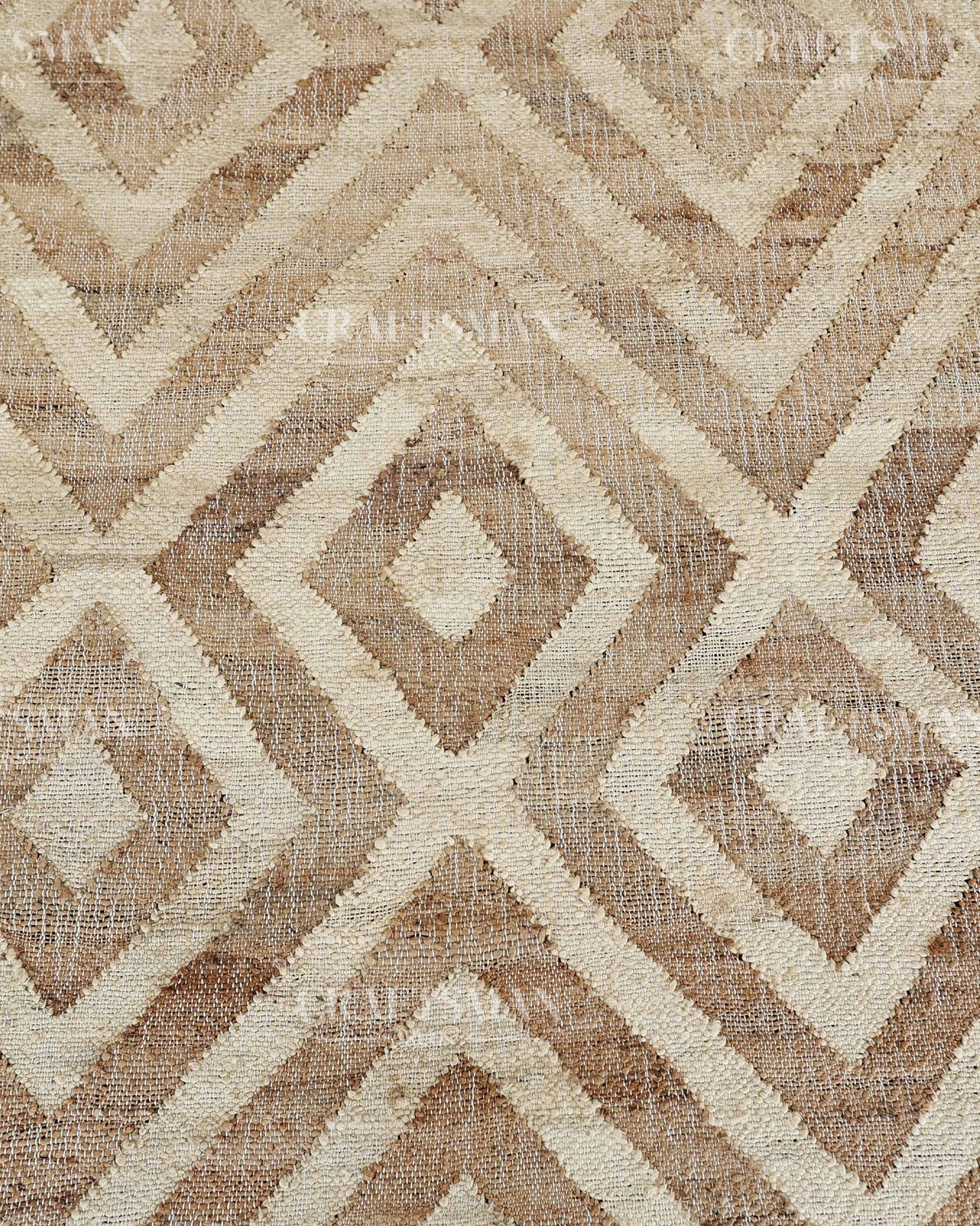 Sanddiamond Jute Hand-Woven Natural Rug – Beige Ivory Geometric Boho Farmhouse Area Carpet with Fringe