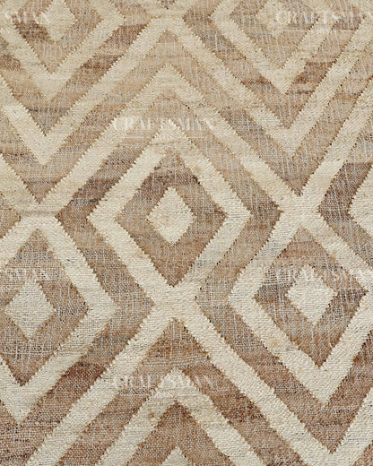 Sanddiamond Jute Hand-Woven Natural Rug – Beige Ivory Geometric Boho Farmhouse Area Carpet with Fringe