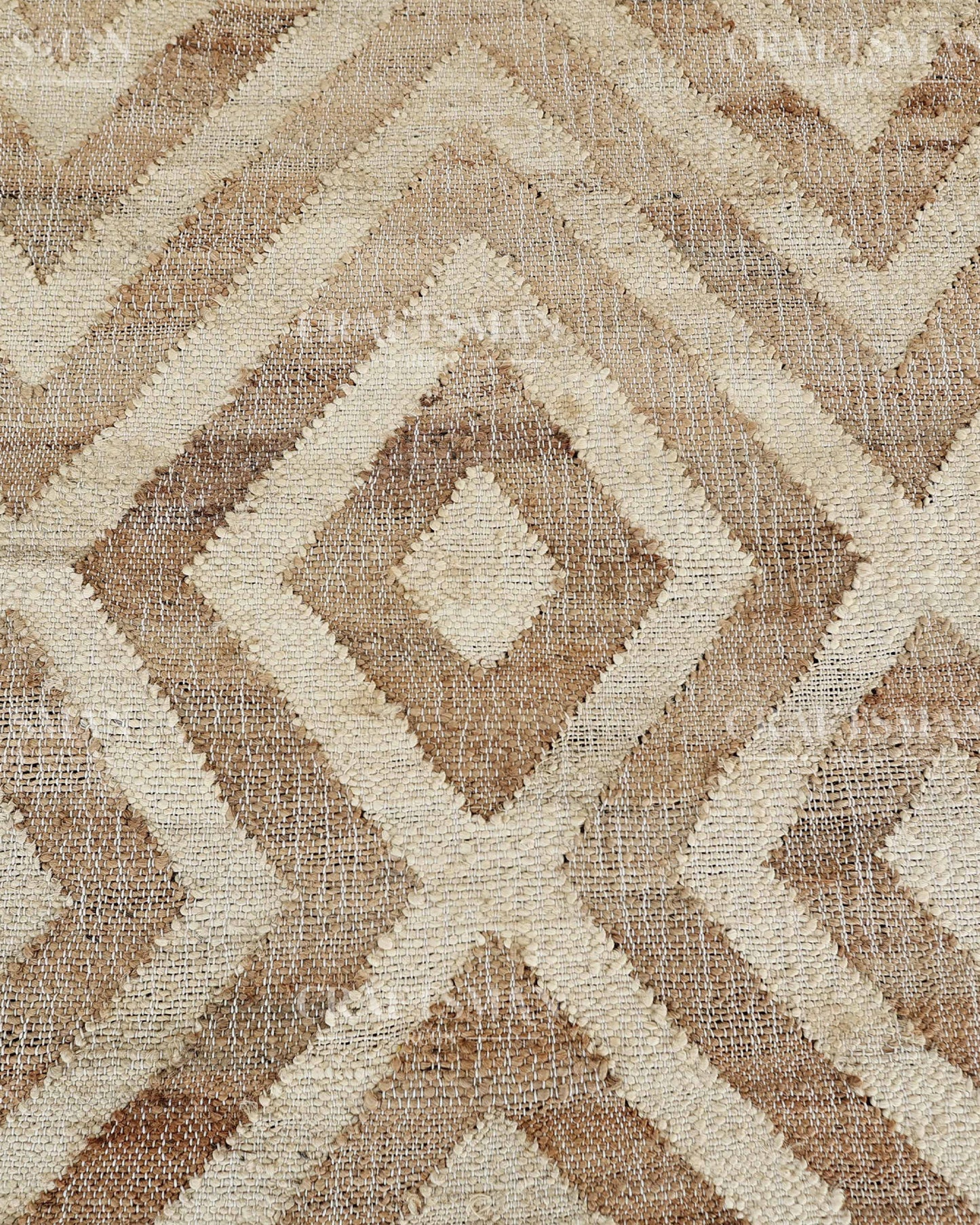 Sanddiamond Jute Hand-Woven Natural Rug – Beige Ivory Geometric Boho Farmhouse Area Carpet with Fringe