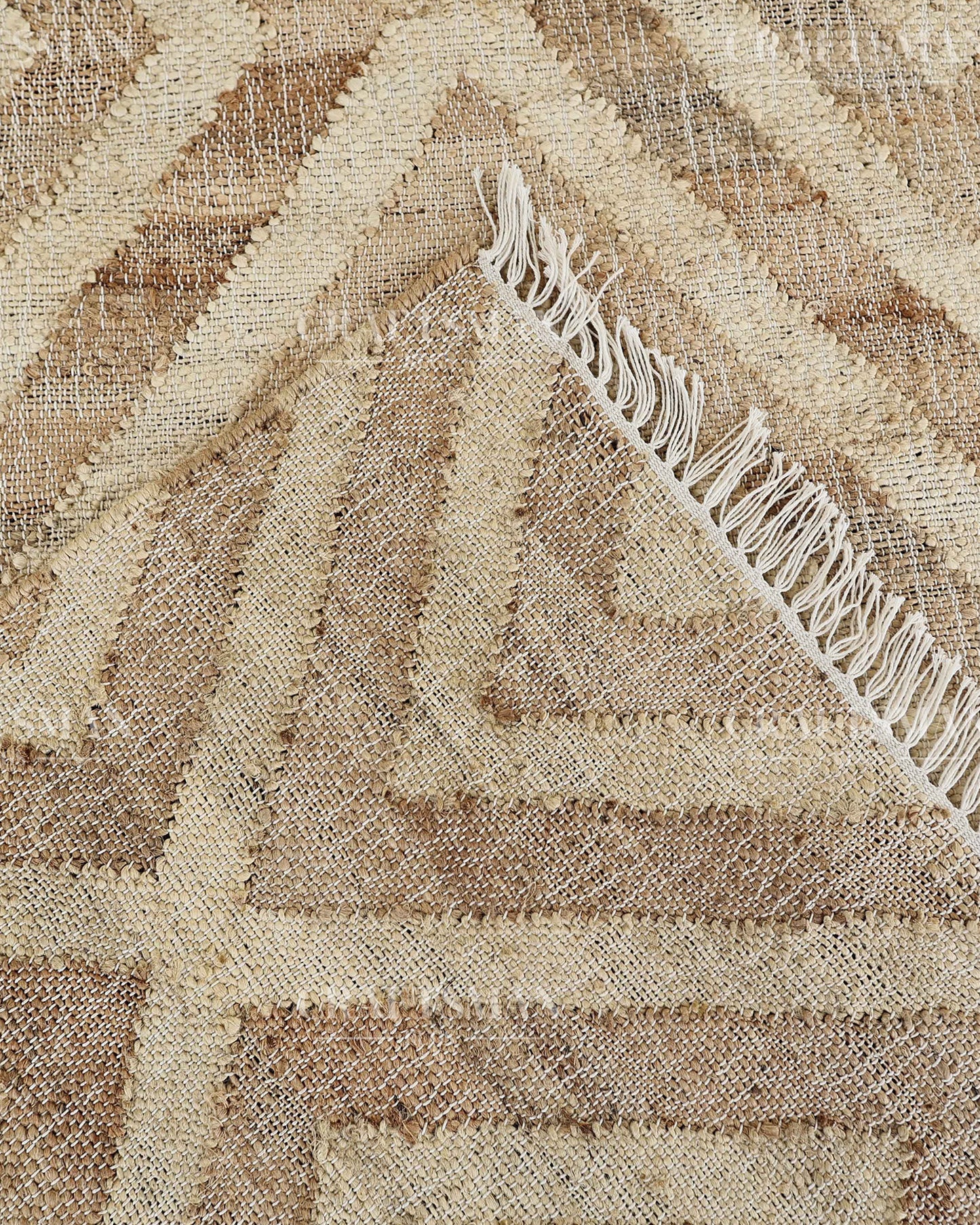 Sanddiamond Jute Hand-Woven Natural Rug – Beige Ivory Geometric Boho Farmhouse Area Carpet with Fringe