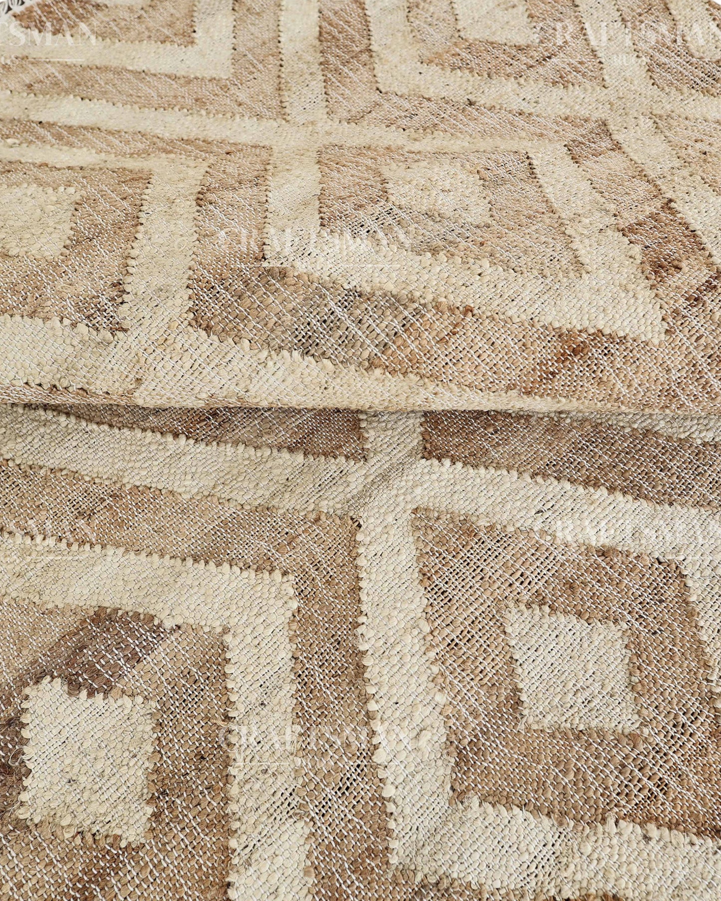 Sanddiamond Jute Hand-Woven Natural Rug – Beige Ivory Geometric Boho Farmhouse Area Carpet with Fringe
