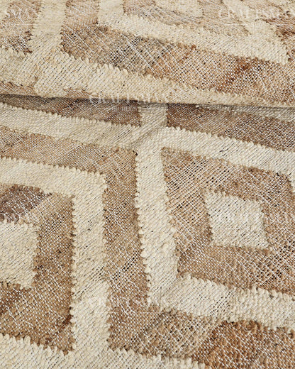 Sanddiamond Jute Hand-Woven Natural Rug – Beige Ivory Geometric Boho Farmhouse Area Carpet with Fringe