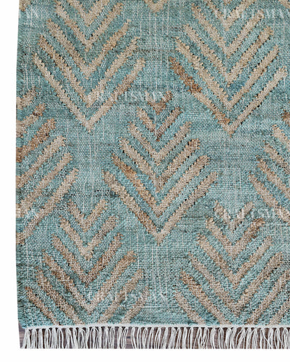 Oceanleaf Jute Hand-Woven Natural Rug – Aqua Beige Geometric Boho Farmhouse Area Carpet with Fringe