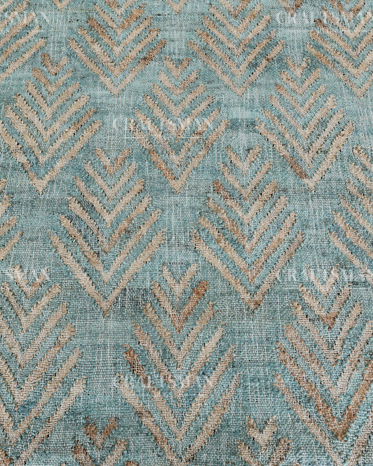 Oceanleaf Jute Hand-Woven Natural Rug – Aqua Beige Geometric Boho Farmhouse Area Carpet with Fringe