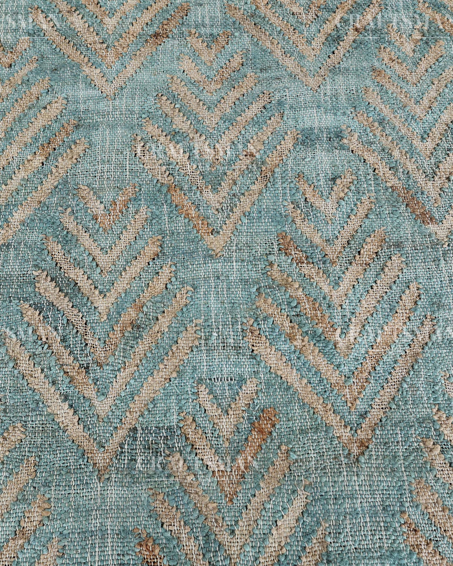 Oceanleaf Jute Hand-Woven Natural Rug – Aqua Beige Geometric Boho Farmhouse Area Carpet with Fringe