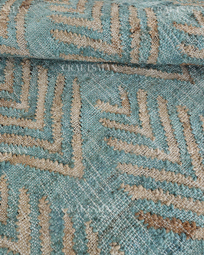 Oceanleaf Jute Hand-Woven Natural Rug – Aqua Beige Geometric Boho Farmhouse Area Carpet with Fringe