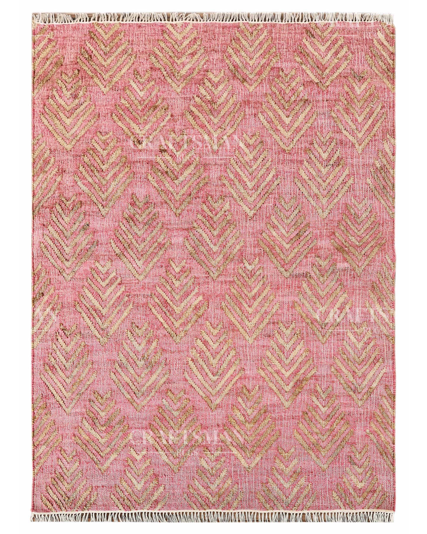Roseleaf Jute Hand-Woven Natural Rug – Pink Beige Geometric Boho Farmhouse Area Carpet with Fringe