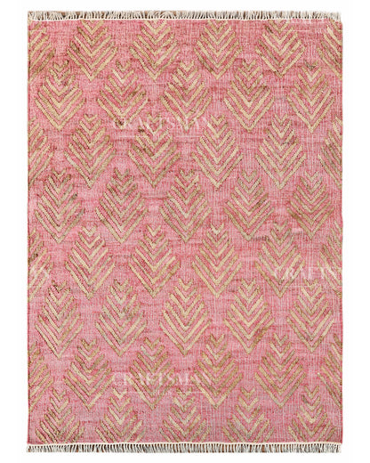 Roseleaf Jute Hand-Woven Natural Rug – Pink Beige Geometric Boho Farmhouse Area Carpet with Fringe