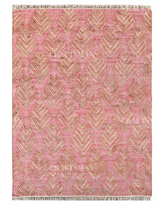 Roseleaf Jute Hand-Woven Natural Rug – Pink Beige Geometric Boho Farmhouse Area Carpet with Fringe
