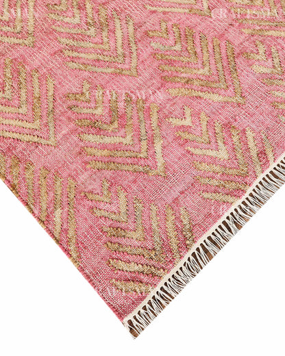 Roseleaf Jute Hand-Woven Natural Rug – Pink Beige Geometric Boho Farmhouse Area Carpet with Fringe