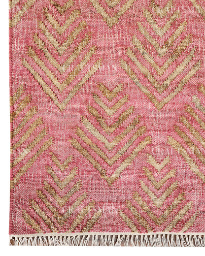 Roseleaf Jute Hand-Woven Natural Rug – Pink Beige Geometric Boho Farmhouse Area Carpet with Fringe