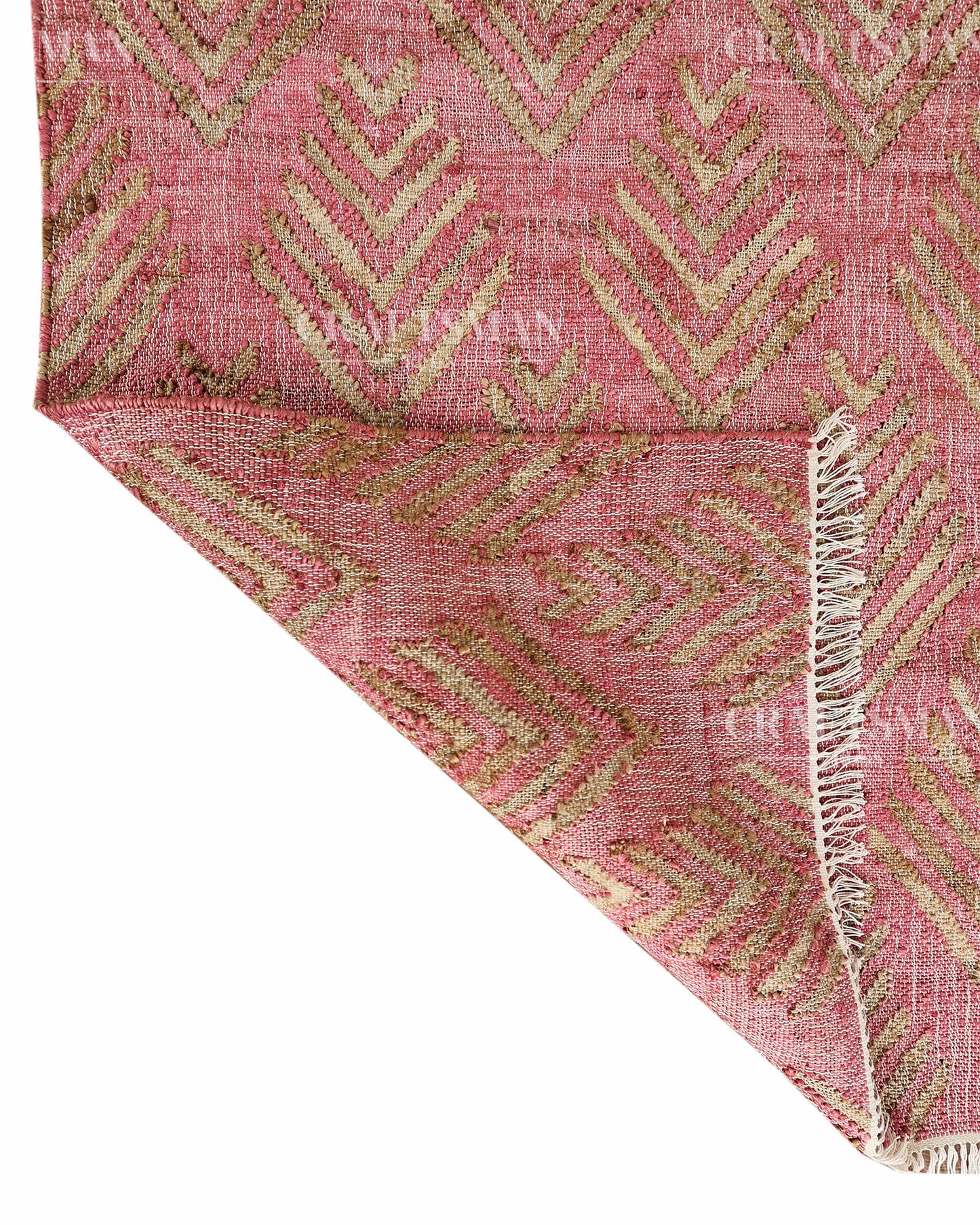 Roseleaf Jute Hand-Woven Natural Rug – Pink Beige Geometric Boho Farmhouse Area Carpet with Fringe
