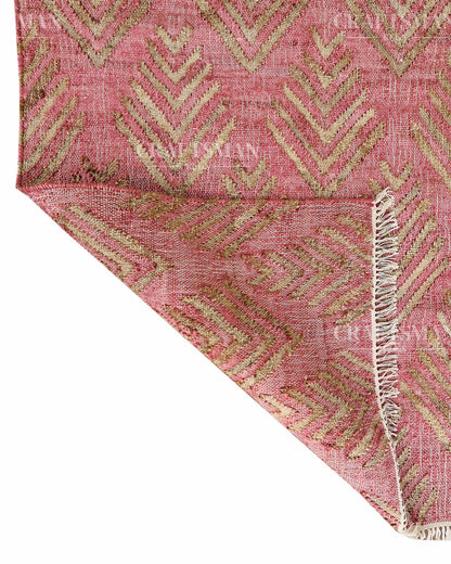 Roseleaf Jute Hand-Woven Natural Rug – Pink Beige Geometric Boho Farmhouse Area Carpet with Fringe