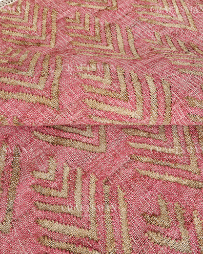 Roseleaf Jute Hand-Woven Natural Rug – Pink Beige Geometric Boho Farmhouse Area Carpet with Fringe