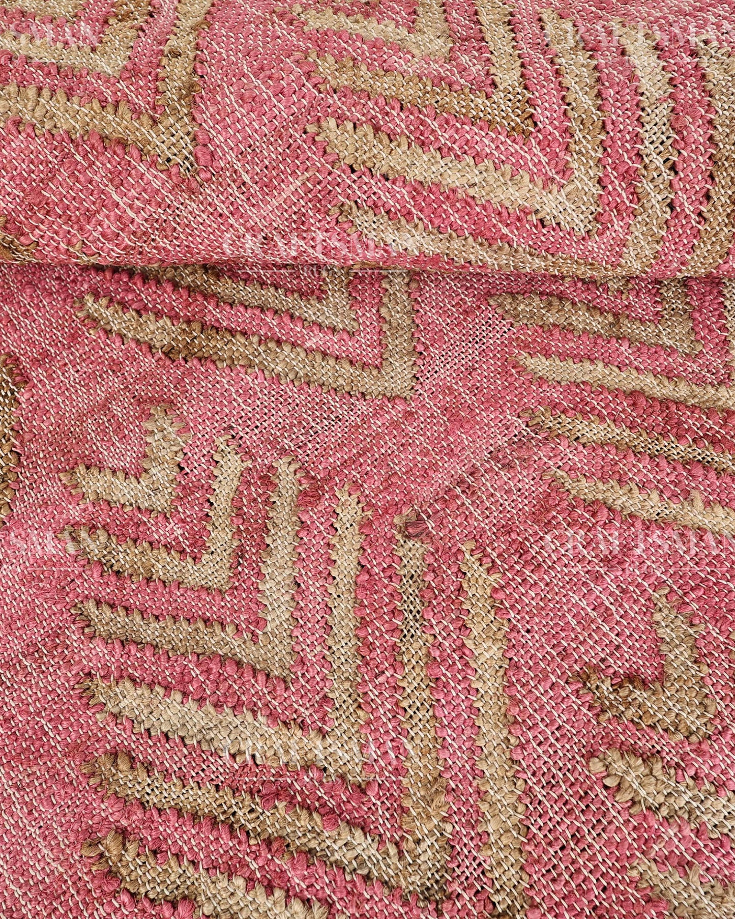 Roseleaf Jute Hand-Woven Natural Rug – Pink Beige Geometric Boho Farmhouse Area Carpet with Fringe