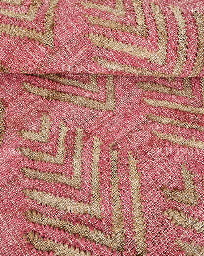 Roseleaf Jute Hand-Woven Natural Rug – Pink Beige Geometric Boho Farmhouse Area Carpet with Fringe