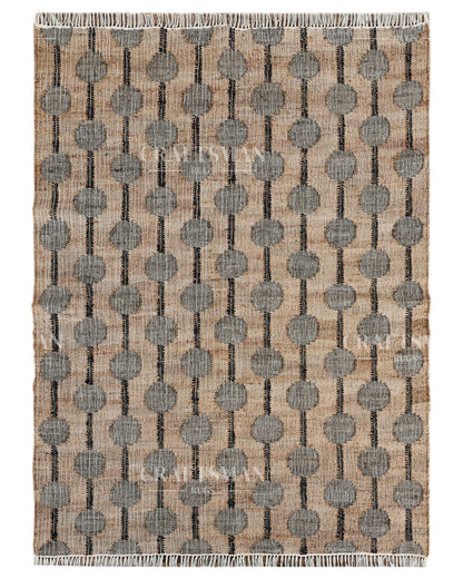 Stonebead Jute Hand-Woven Natural Rug – Beige Grey Geometric Boho Farmhouse Area Carpet with Fringe