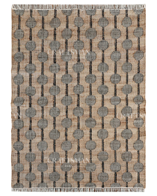 Stonebead Jute Hand-Woven Natural Rug – Beige Grey Geometric Boho Farmhouse Area Carpet with Fringe