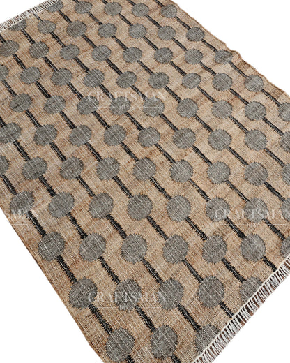 Stonebead Jute Hand-Woven Natural Rug – Beige Grey Geometric Boho Farmhouse Area Carpet with Fringe