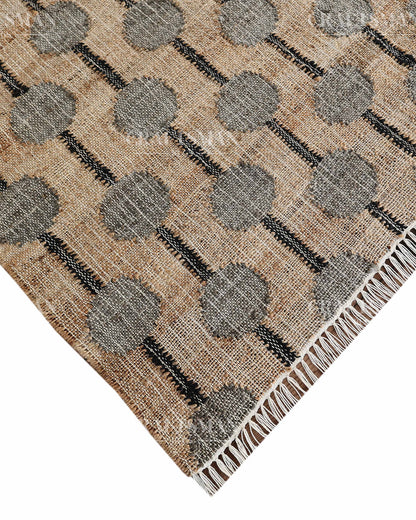 Stonebead Jute Hand-Woven Natural Rug – Beige Grey Geometric Boho Farmhouse Area Carpet with Fringe