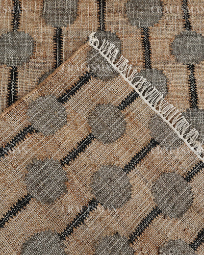 Stonebead Jute Hand-Woven Natural Rug – Beige Grey Geometric Boho Farmhouse Area Carpet with Fringe