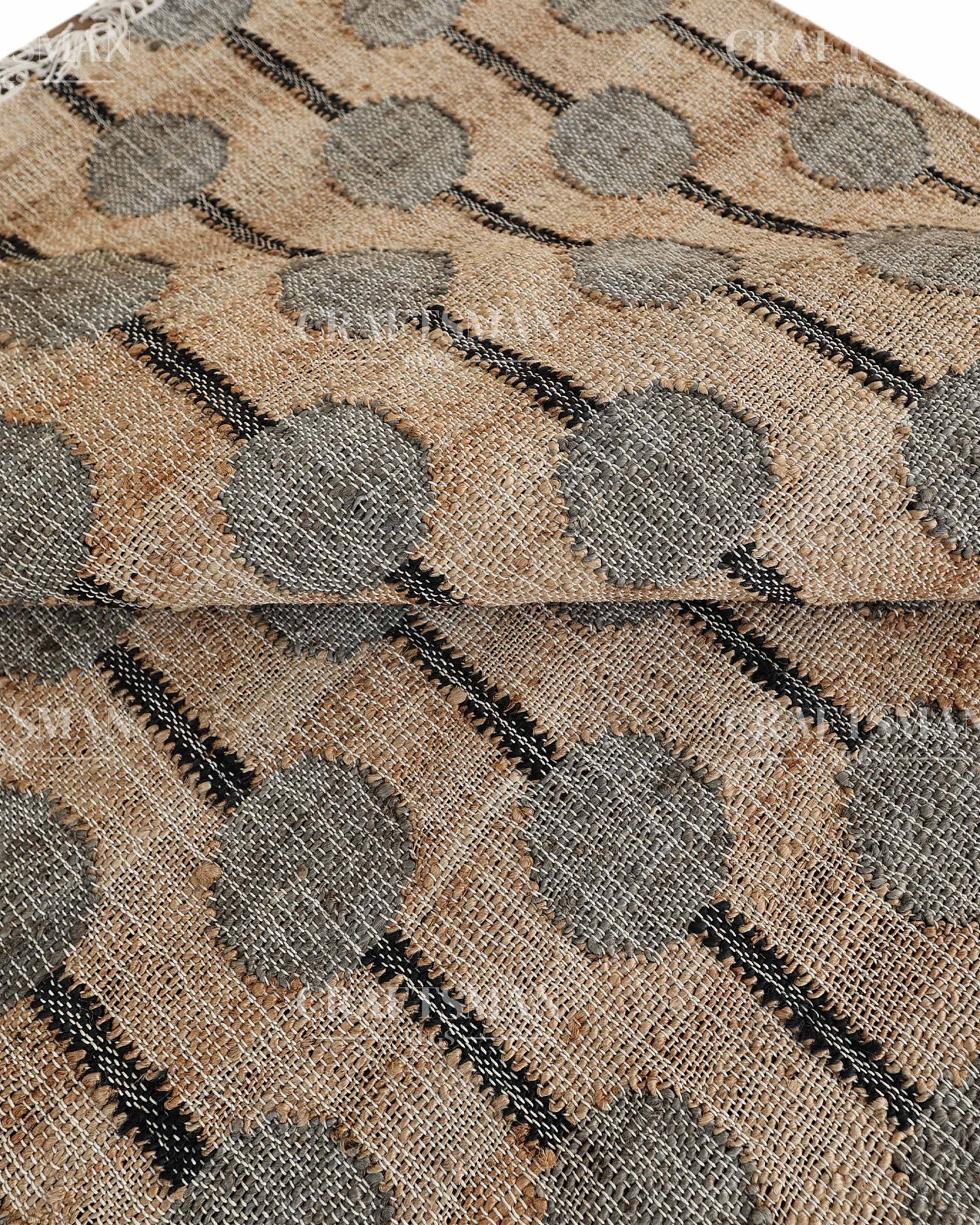 Stonebead Jute Hand-Woven Natural Rug – Beige Grey Geometric Boho Farmhouse Area Carpet with Fringe