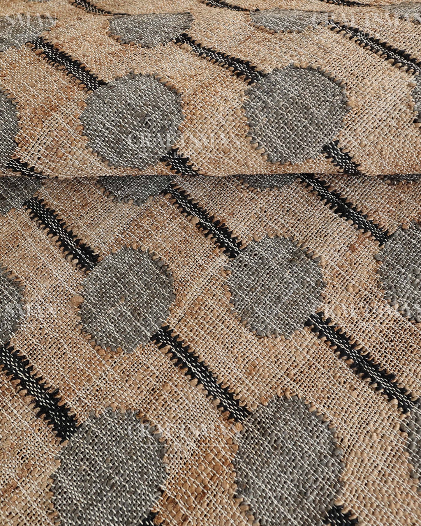 Stonebead Jute Hand-Woven Natural Rug – Beige Grey Geometric Boho Farmhouse Area Carpet with Fringe