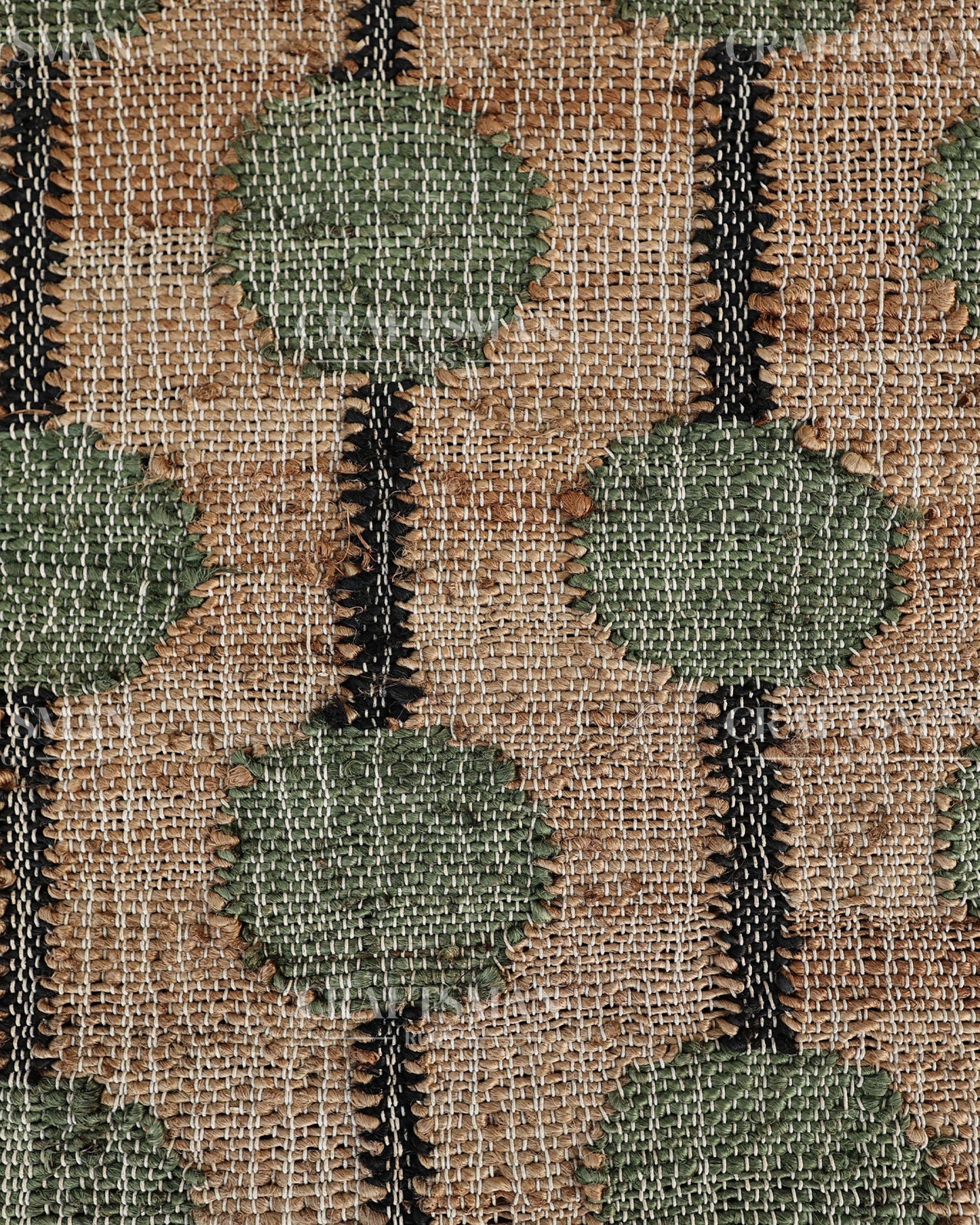 Mossbead Jute Hand-Woven Natural Rug – Beige Green Geometric Boho Farmhouse Area Carpet with Fringe