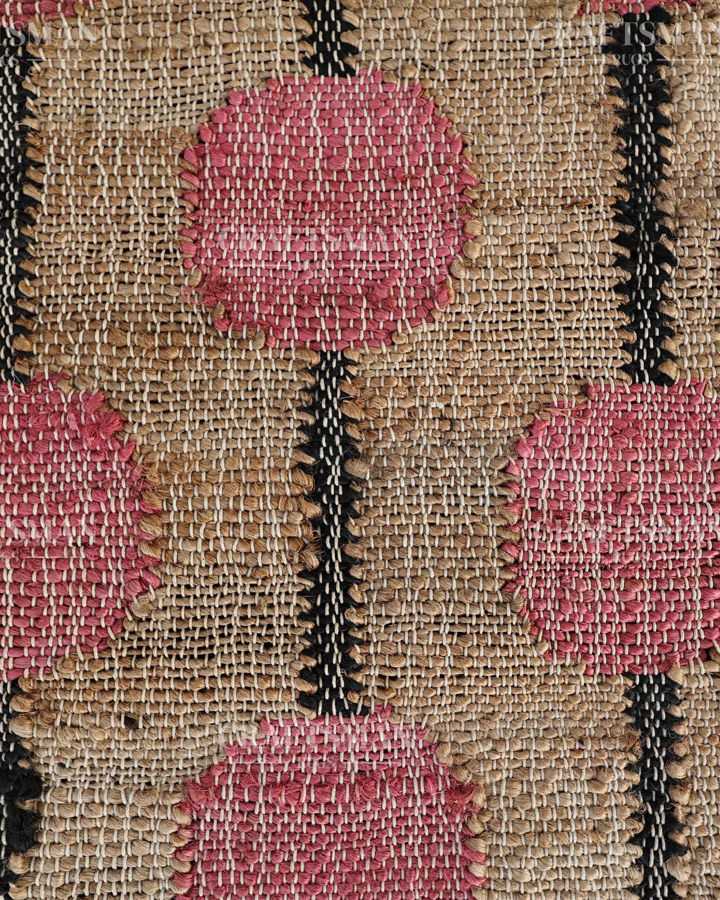 Rosebead Jute Hand-Woven Natural Rug – Beige Pink Geometric Boho Farmhouse Area Carpet with Fringe