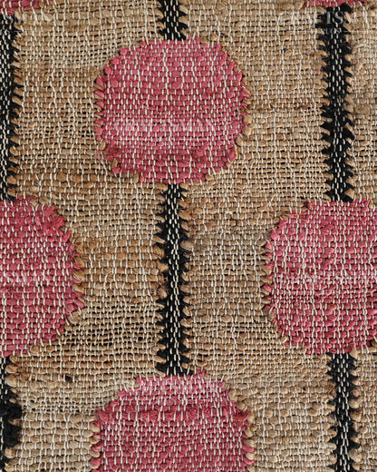 Rosebead Jute Hand-Woven Natural Rug – Beige Pink Geometric Boho Farmhouse Area Carpet with Fringe
