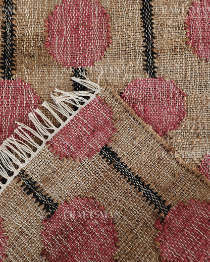 Rosebead Jute Hand-Woven Natural Rug – Beige Pink Geometric Boho Farmhouse Area Carpet with Fringe