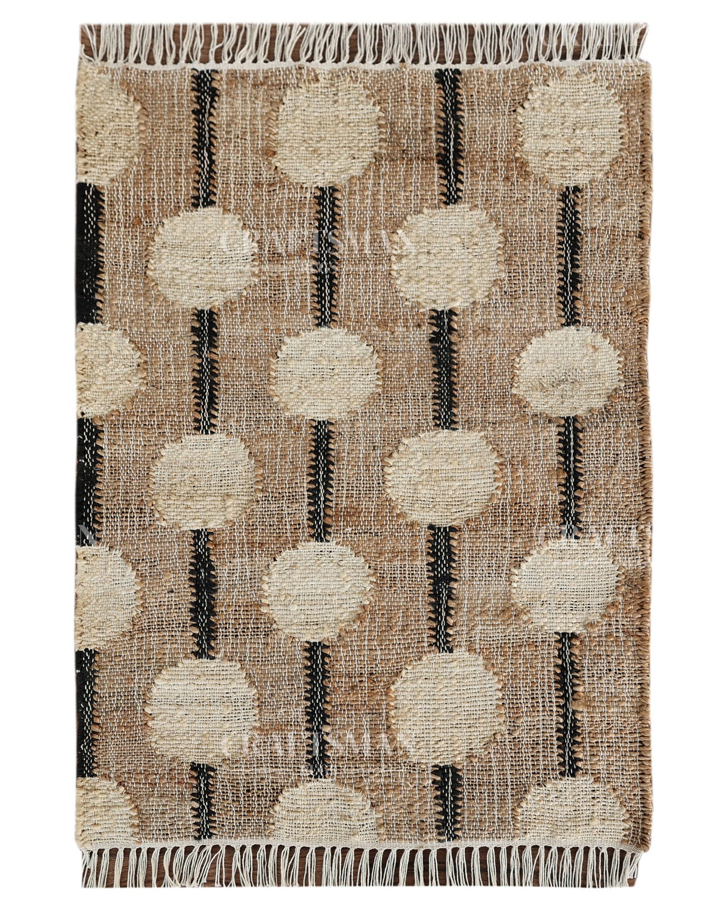 Ivorybead Jute Hand-Woven Natural Rug – Beige Ivory Geometric Boho Farmhouse Area Carpet with Fringe