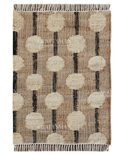 Ivorybead Jute Hand-Woven Natural Rug – Beige Ivory Geometric Boho Farmhouse Area Carpet with Fringe