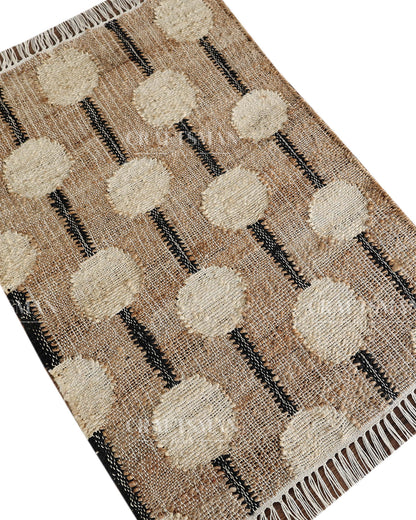 Ivorybead Jute Hand-Woven Natural Rug – Beige Ivory Geometric Boho Farmhouse Area Carpet with Fringe
