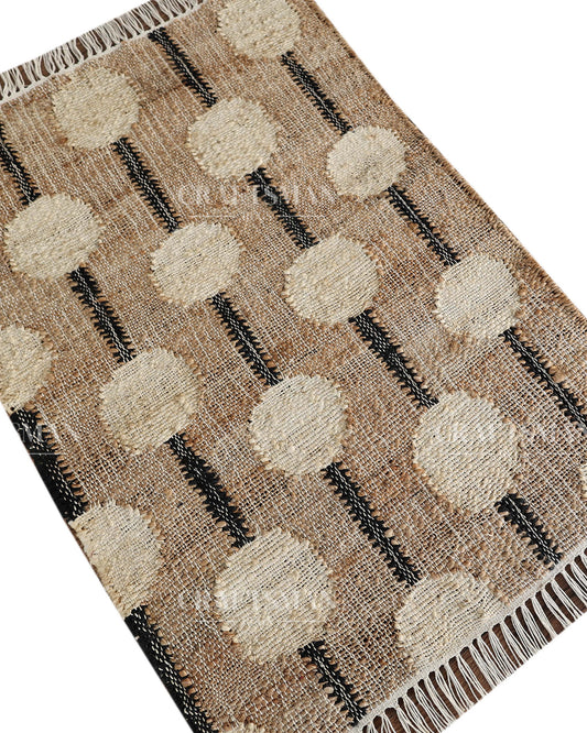 Ivorybead Jute Hand-Woven Natural Rug – Beige Ivory Geometric Boho Farmhouse Area Carpet with Fringe