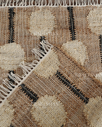 Ivorybead Jute Hand-Woven Natural Rug – Beige Ivory Geometric Boho Farmhouse Area Carpet with Fringe