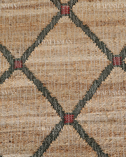 Rustgrid Jute Hand-Woven Natural Rug – Beige Charcoal Geometric Diamond Boho Farmhouse Area Carpet with Fringe