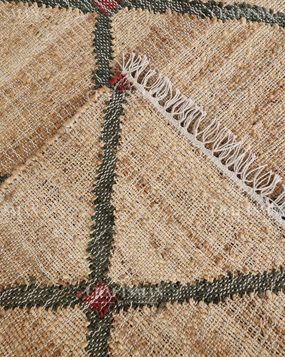 Rustgrid Jute Hand-Woven Natural Rug – Beige Charcoal Geometric Diamond Boho Farmhouse Area Carpet with Fringe