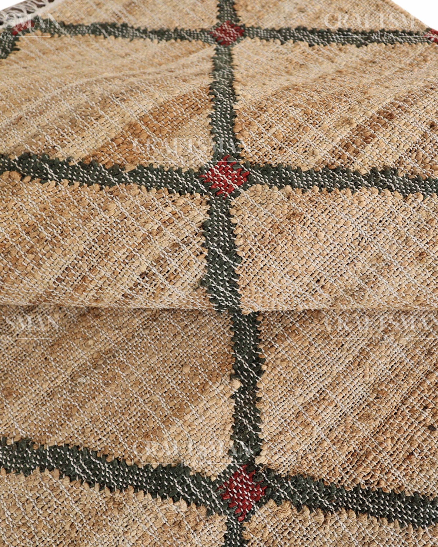Rustgrid Jute Hand-Woven Natural Rug – Beige Charcoal Geometric Diamond Boho Farmhouse Area Carpet with Fringe