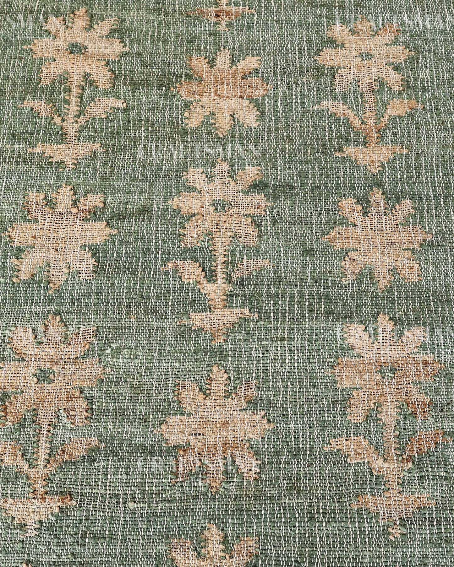 Sageblossom Jute Hand-Woven Natural Rug – Green Beige Floral Boho Farmhouse Area Carpet with Fringe